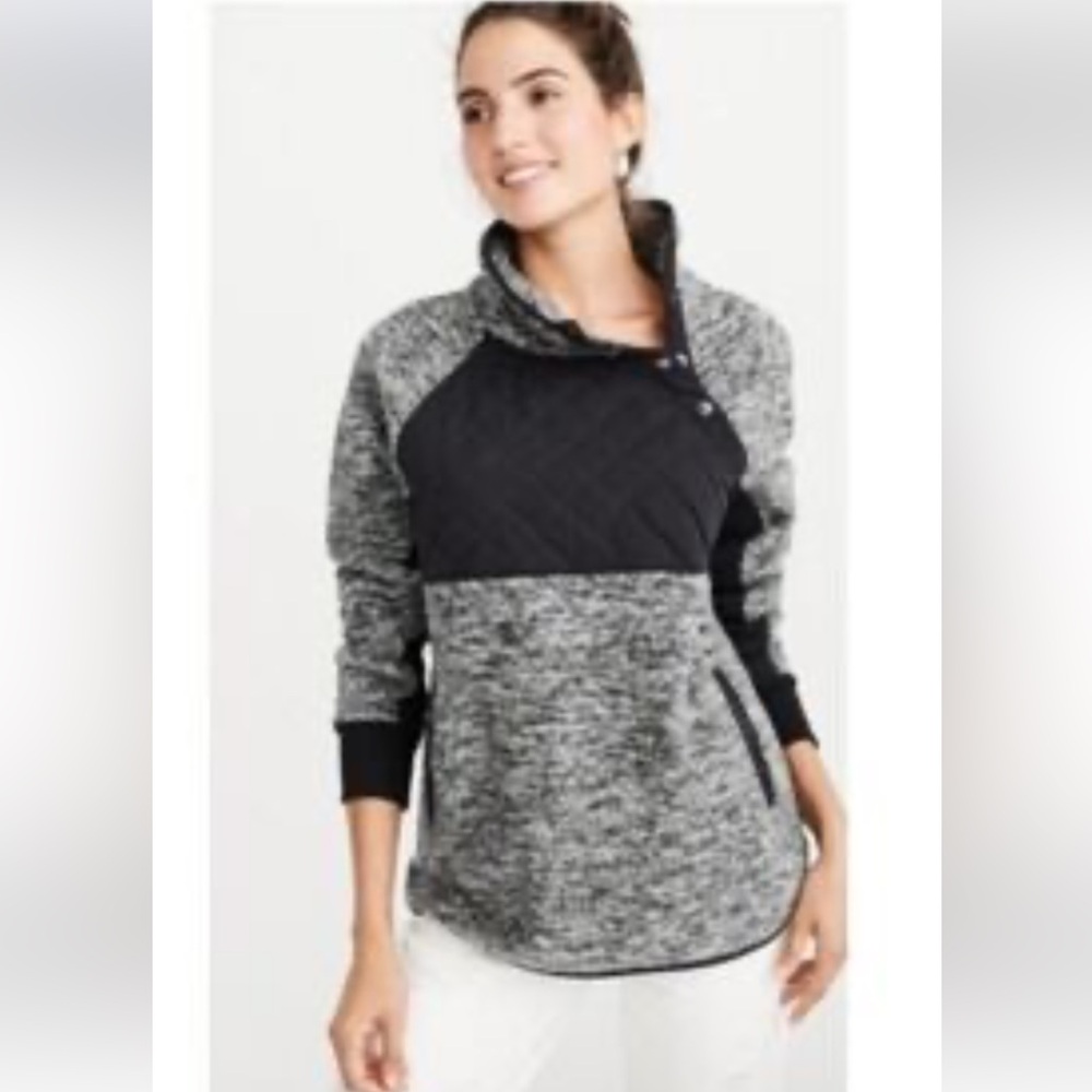 Abercrombie & Fitch S Fleece Quilted Pullover Asymmetrical Snap Neck Gray Black